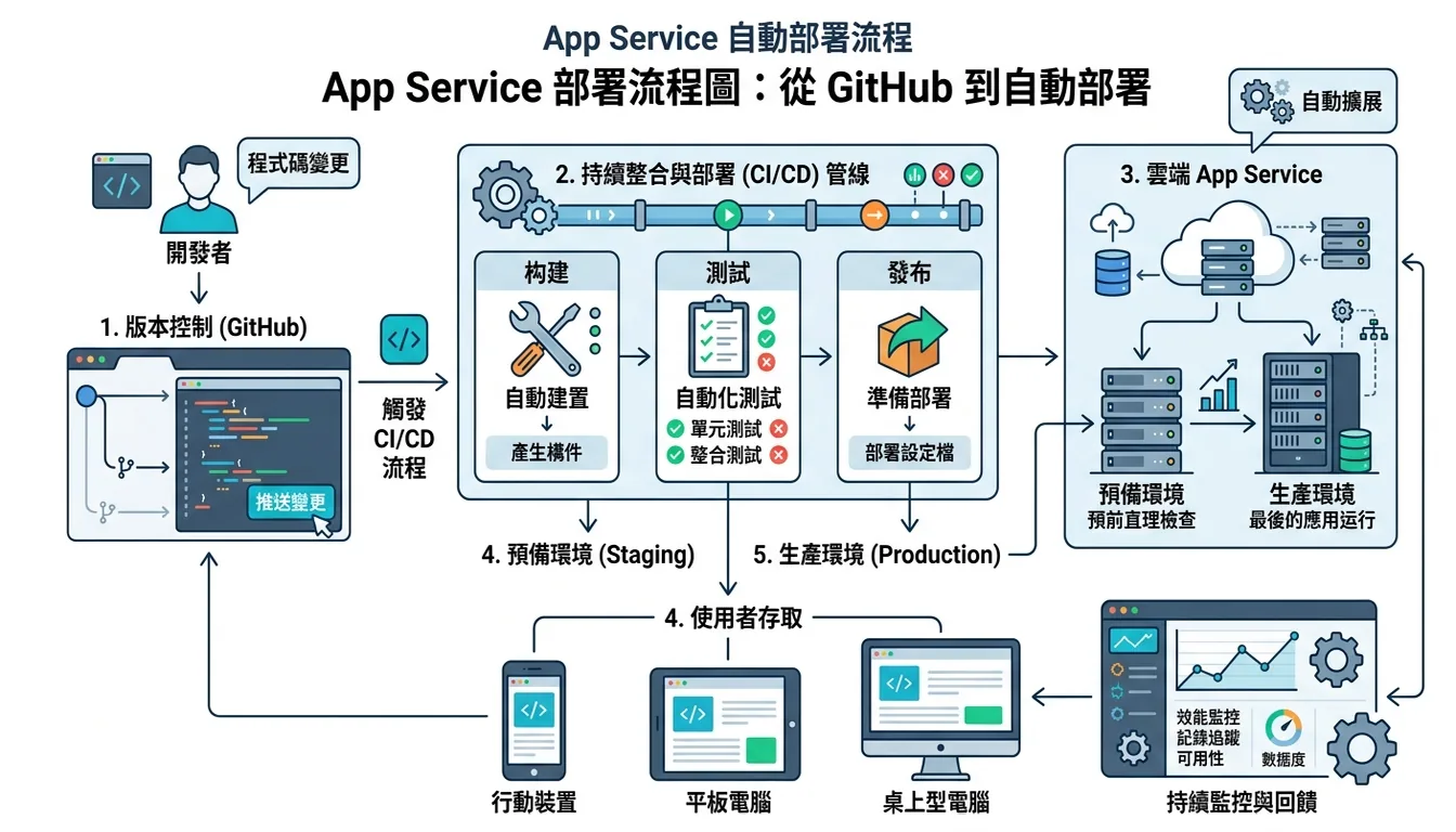 App Service 部署流程圖:從 GitHub 到自動部署的完整流程