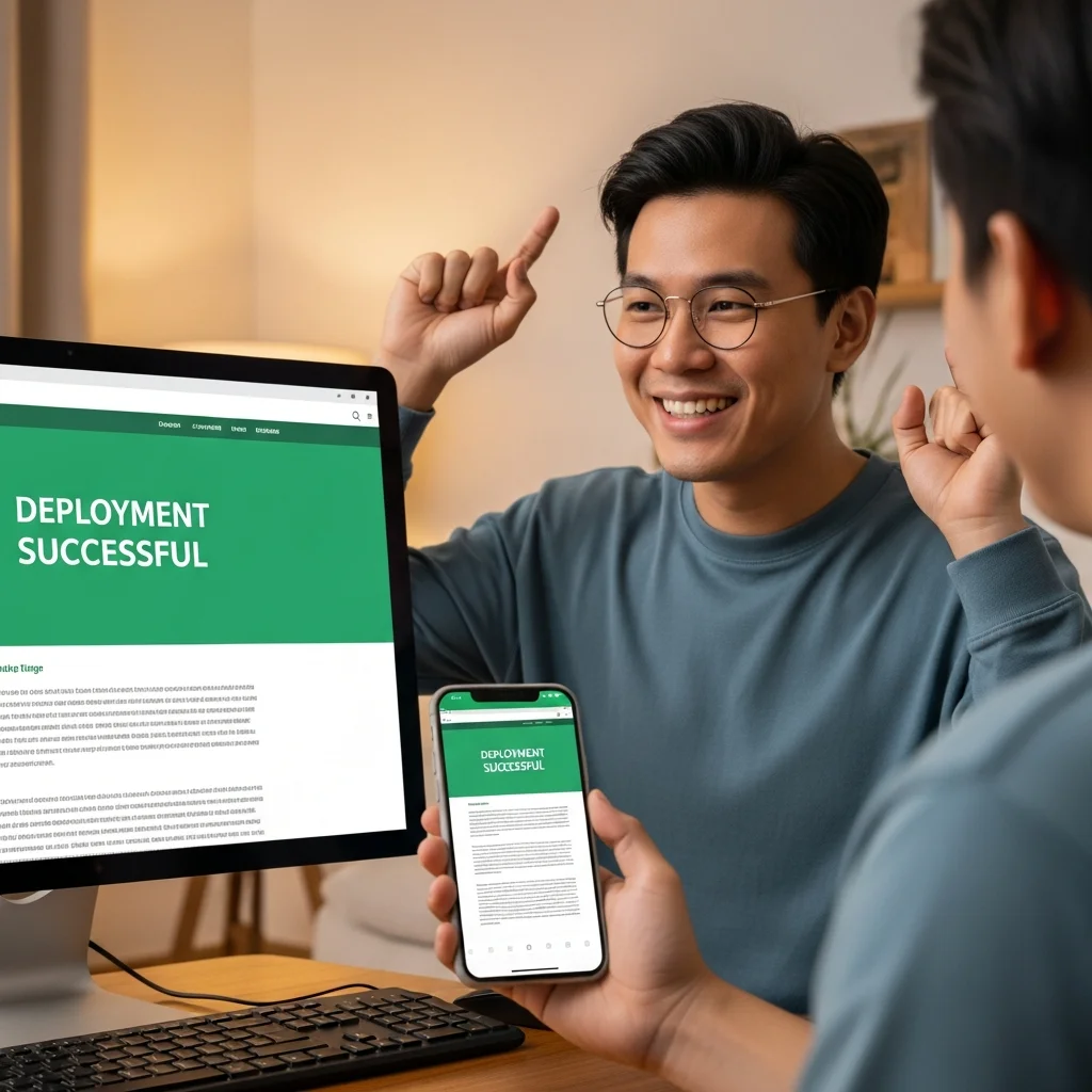 beginner-first-deployment-success-happy-phone